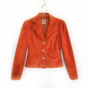 Tulle (Anthro) - Fitted Orange Corduroy Blazer